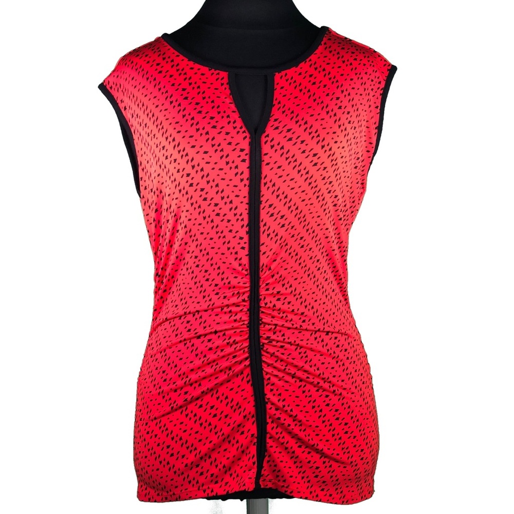 Vince Camuto Colorblock Trim Black & Red Print Keyhole Top - Small